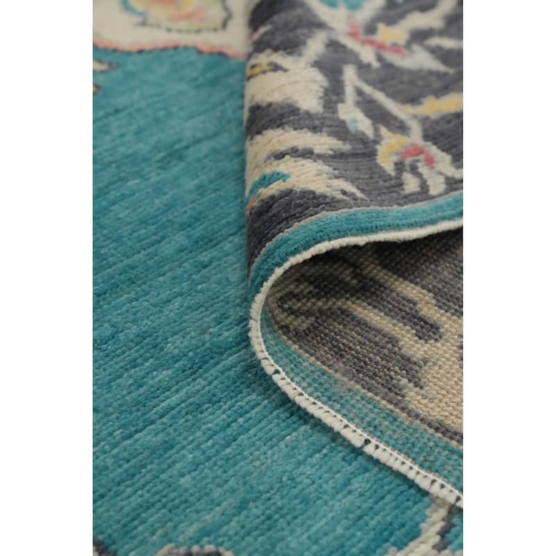 Hand Knotted Oriental 100% Wool Carpet Transitional Floral Navy Blue & Blues Oushak Area Rug - 10' 0'' X 6' 11''