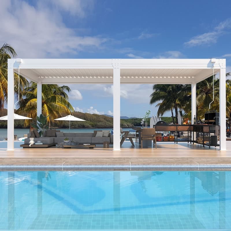 EROMMY Outdoor Louvered Pergola Gazebo with Adjustable Aluminum Rainproof Roof and Pull-Down Screen