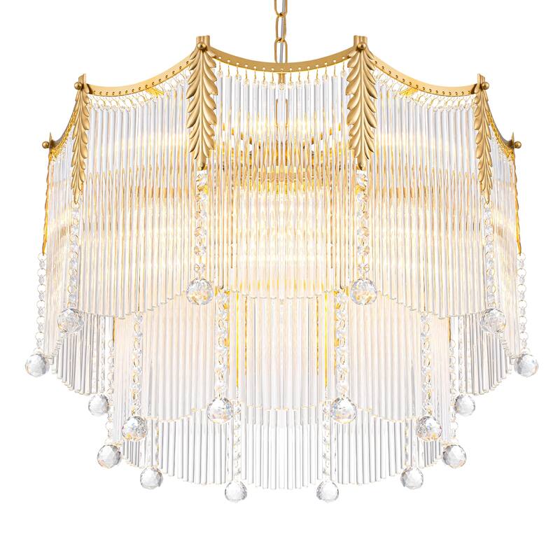 Gold Chandelier Clear Glass Rods & Hanging Crystal Balls Accents