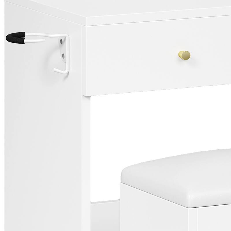 Moasis Makeup Vanity Set With Storage Ottoman and LED Lighted Mirror & Charge Station