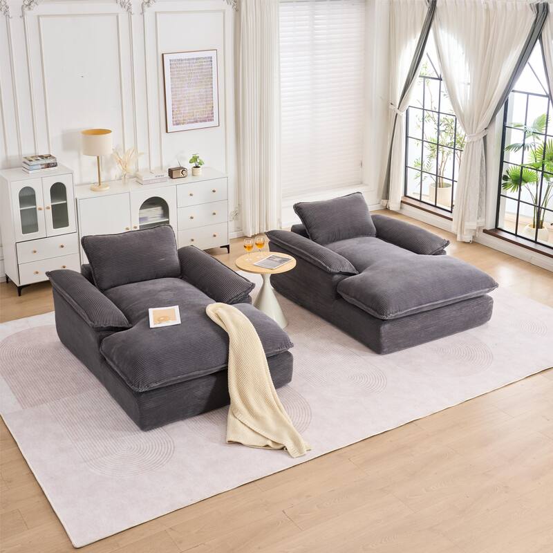 Oversized Single Chaise Lounge Sofa Armchair for Living Room, Corduroy Upholstered Accent Reading Chair Lounge Chair