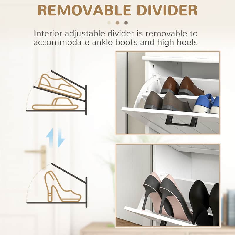 HOMCOM Shoe Cabinet for Entryway, Narrow Shoe Rack Storage Organizer with 2 Flip Drawers and Adjustable Shelves