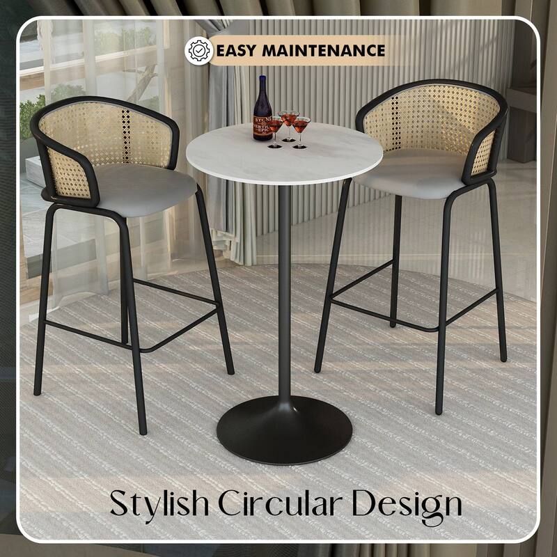 LeisureMod Verve 27" Bar Height Dining Table with Sintered Stone Round Top in Black Pedestal Base