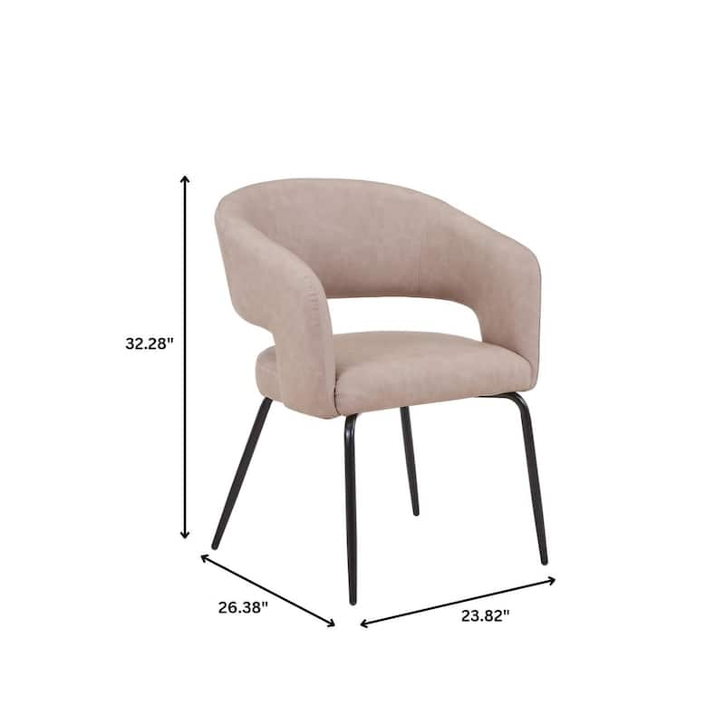 Open Back Dining Chair Upholstered in Leather or Velvet with Iron Legs Set of 2