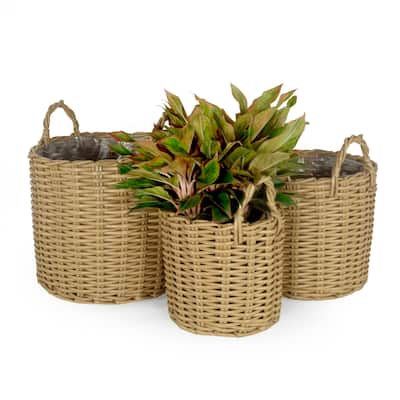DTY Signature Set of 3 Multi-purposes Basket with handle - Hand Woven Wicker