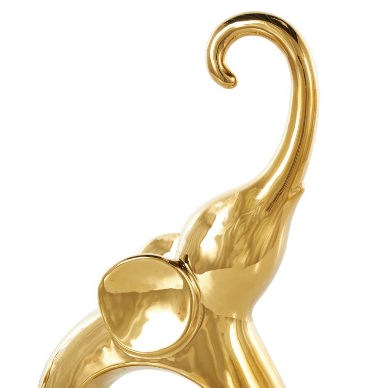 Silver or Gold Ceramic Abstract Arched Cutout Elephant Decorative Sculpture (Set of 2)