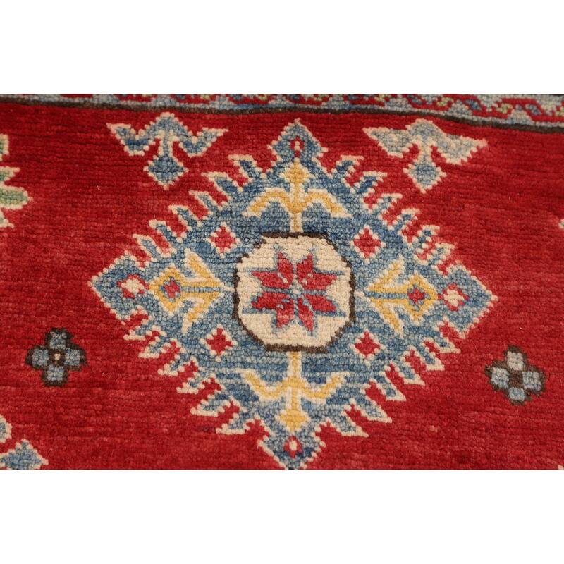 Geometric Kazak Foyer Rug Hand-Knotted Traditional Wool Carpet - 2'8" x 3'11"