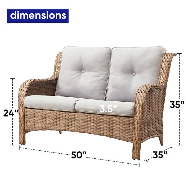 dimension image slide 9 of 10, Gymojoy Outdoor High-back Wicker Loveseat Sofa For Home Garden