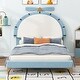 preview thumbnail 2 of 11, Upholstered Platform Bed with Alarm Clock Shaped Velvet Headboard, Cute Bed Frame with Wooden Slats Support for Kids