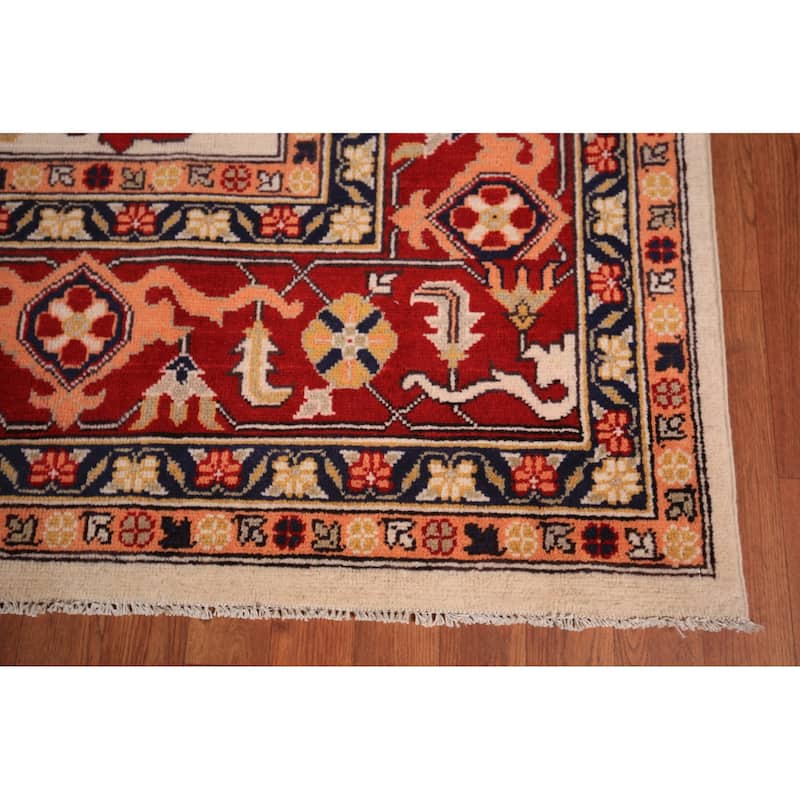 Geometric Red Heriz Oriental Area Rug Hand-Knotted Wool Carpet - 8'0" x 9'8"