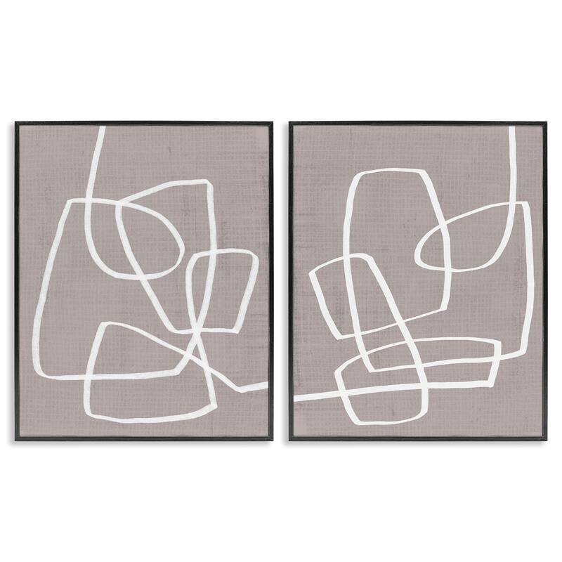 Stupell Abstract Busy Line Minimal Boho Design Brown White 2pc Multi Piece Framed Wall Art Set - 11 x 14 - Black