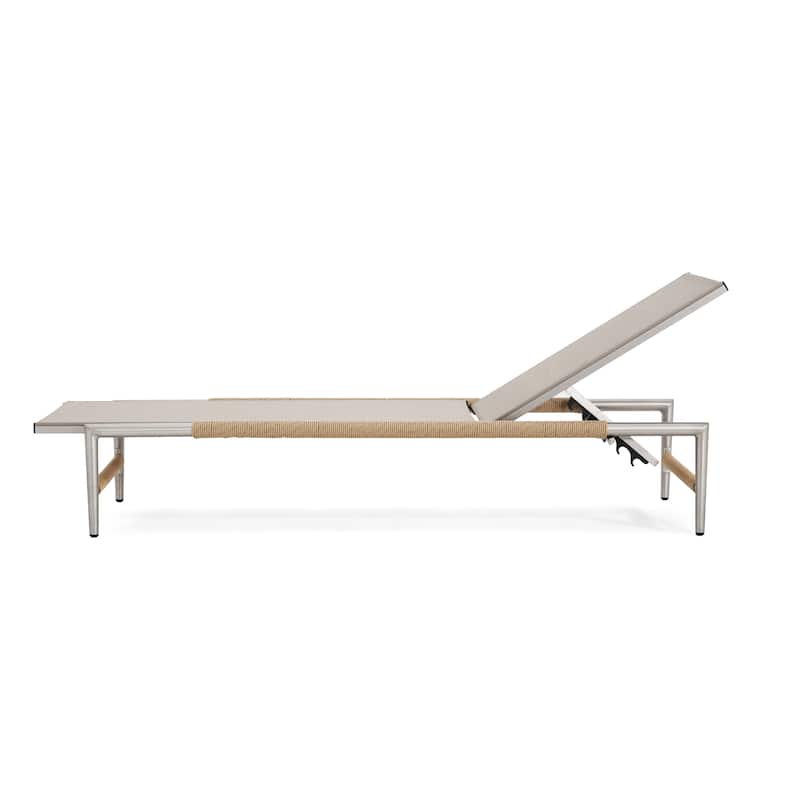 Roomfitters Outdoor Chaise Lounge Chair, Adjustable Recliner with Rope Accents, Weather-Resistant Sun Lounger, Beige