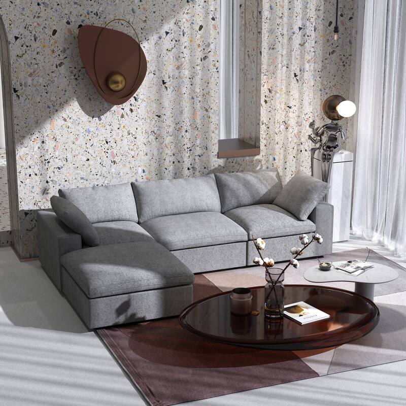 Minimalist Modern Upholstered Sofa Down Filled Sectional Modular Couch Cloud Sofa.