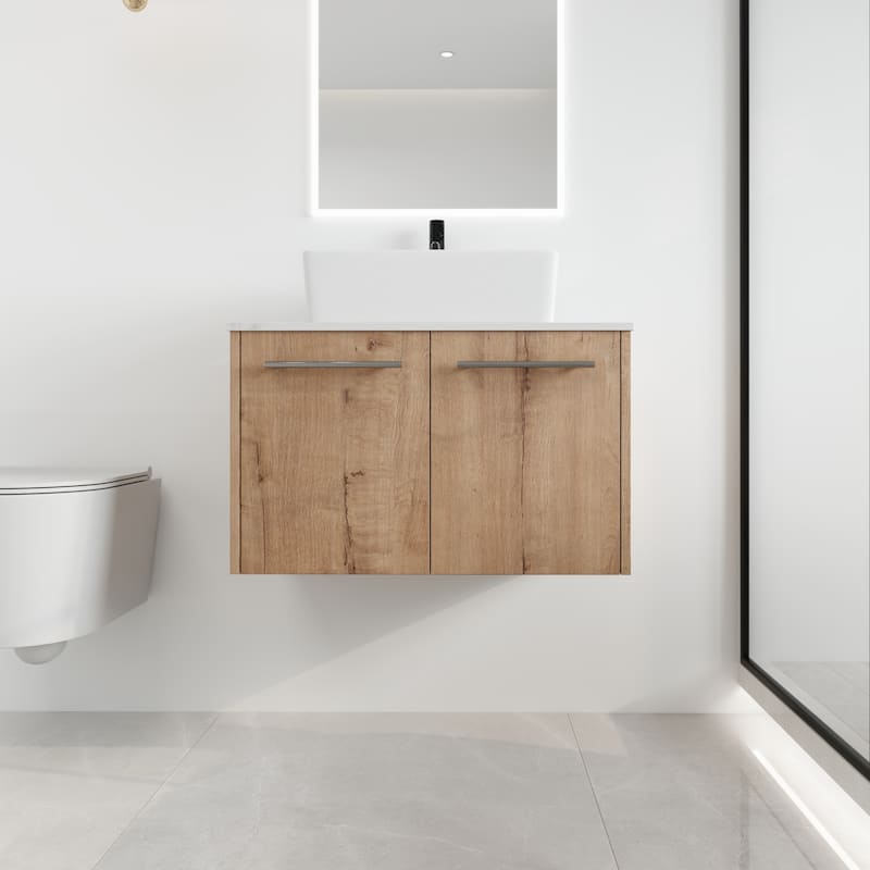 Malwee 24"/30" Floating Bathroom Vanity, Wall Mounted Bathroom Vanity with Ceramic Sink,Soft Close Doors