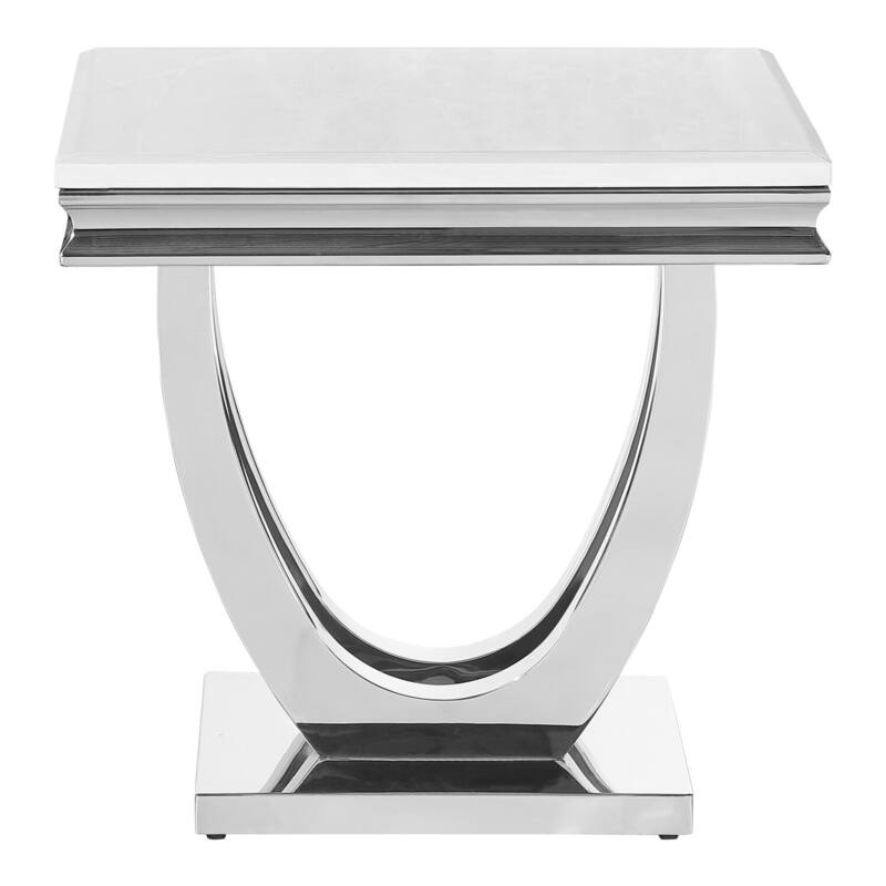 23.5 in. White and CHrome Rectangle Metal End Table, Sturdy Build End Side Table for Living Rooms