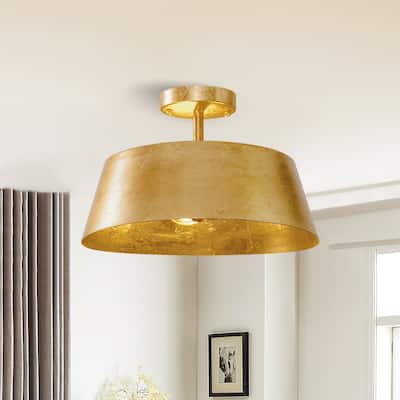 3-Light Dimmable Gold Modern Urban Drum Semi-Flush Ceiling Light