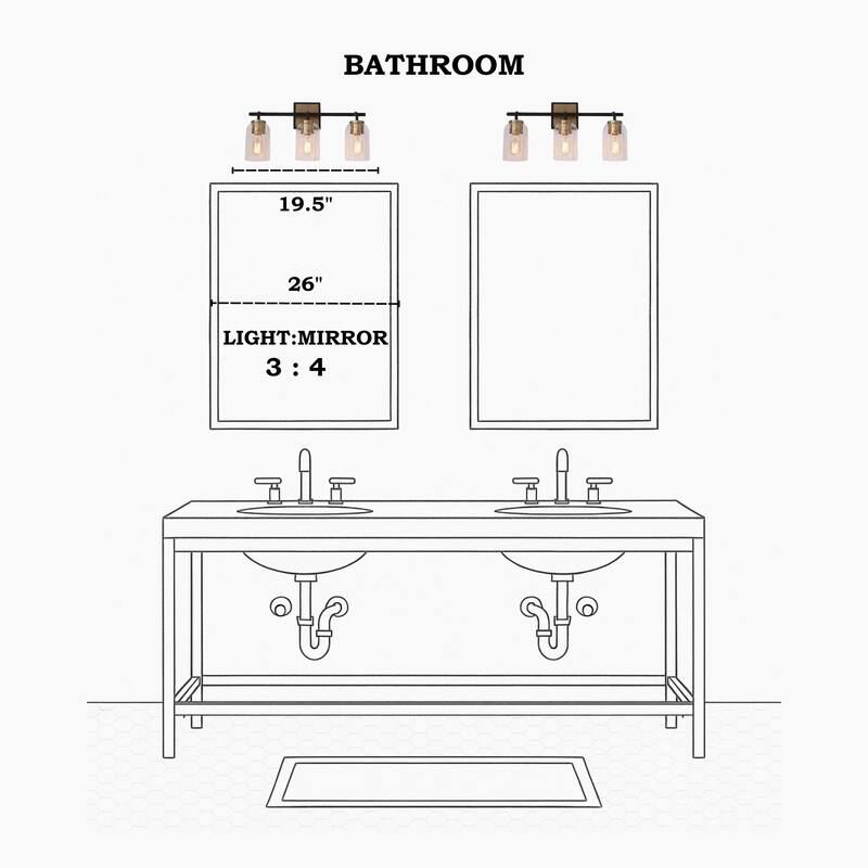 Modern Farmhouse Bathroom Vanity Light Black Gold Cylinder Glass Wall Sconce