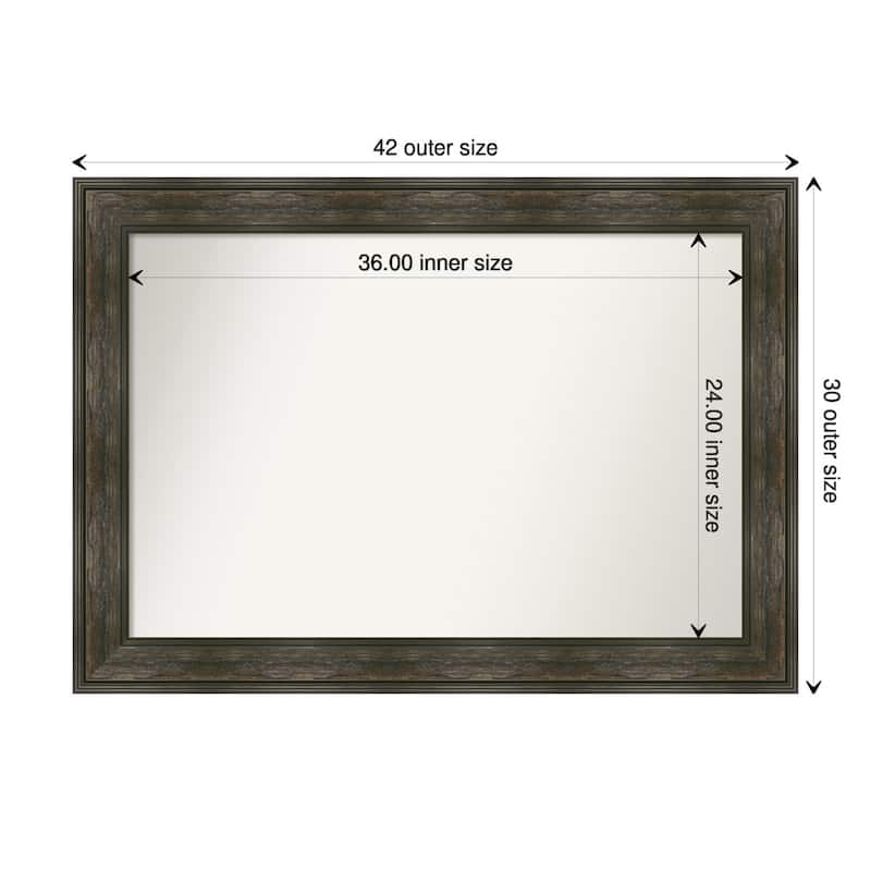 Non-Beveled Bathroom Wall Mirror - Rail Rustic Char Frame - 42 x 30 in - Rail Rustic Char