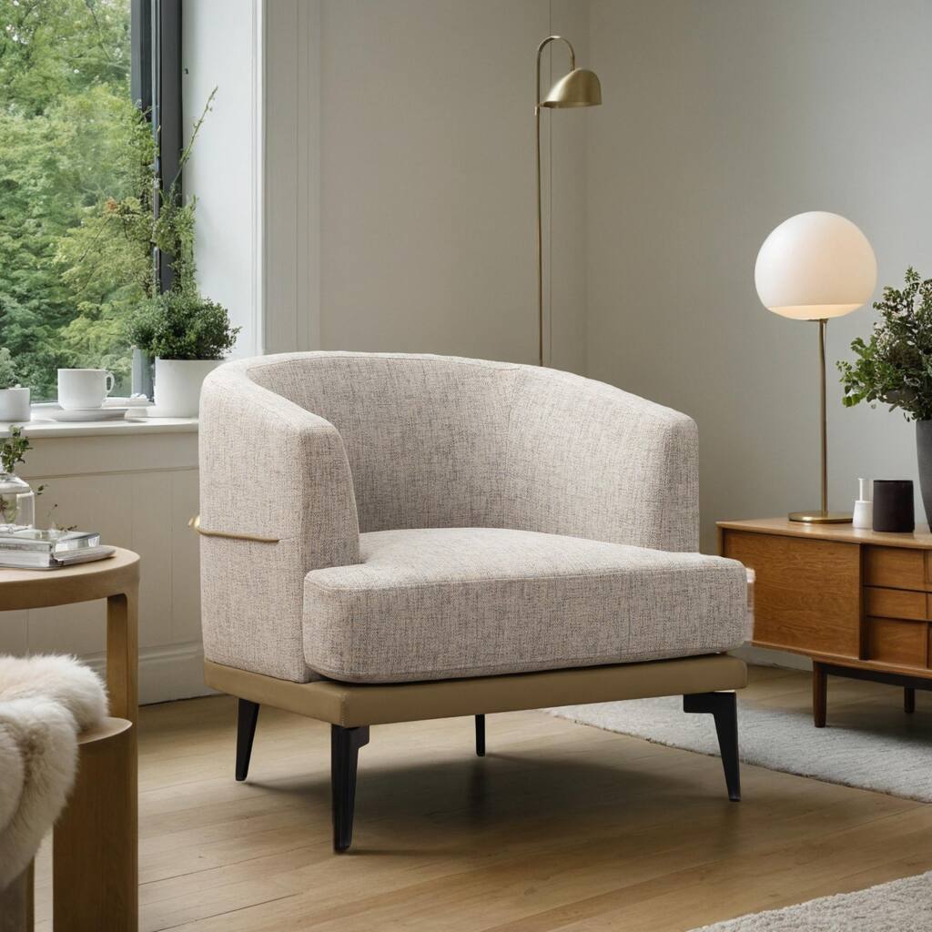 Modern Barrel Chair Two-Tone Fabric Upholstered Armchair for Living Room, Bedroom, Reading Nook-Stylish