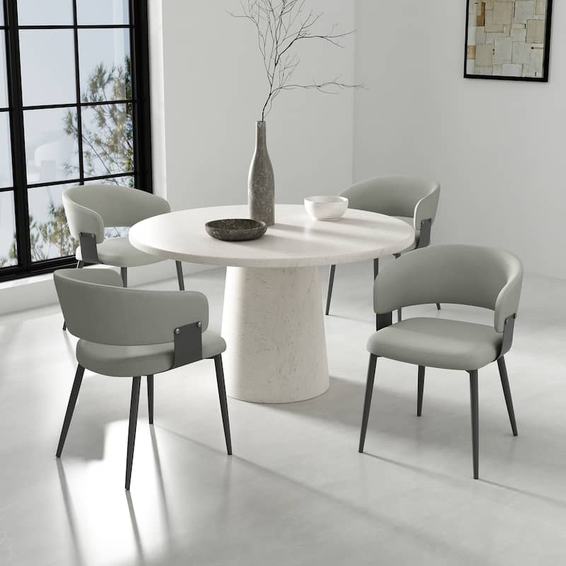 Manhattan Comfort Luce Stone Grey Textured Leatherette Dining Chair - Grey - Set of 4