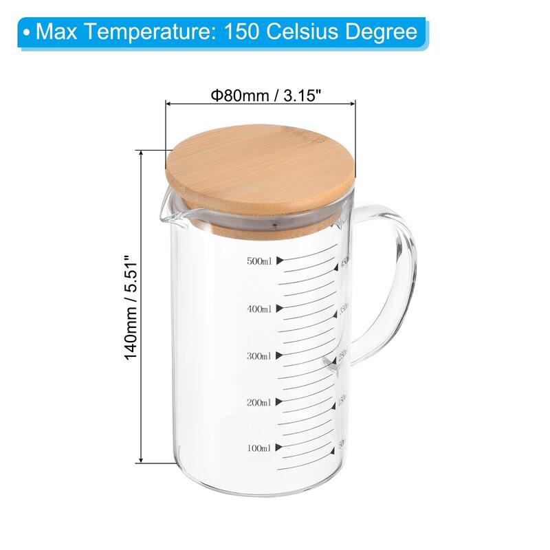 Glass Measuring Cup, 3.3 Borosilicate Glass with Wood Lid for kitchen - Black - 500ml