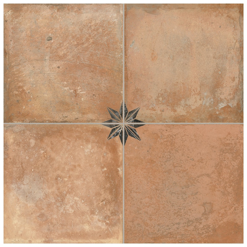 Merola Tile Kings Nonna with Black Star 17-7/8" x 17-7/8" Porcelain Floor and Wall Tile