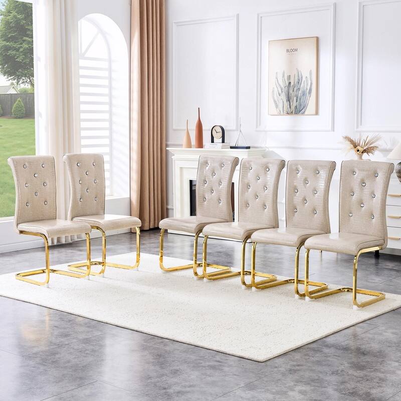 Set of 2 Retro Alligator Skin Upholstered Dining Chairs with Crystal Buckle Design & Faux Leather