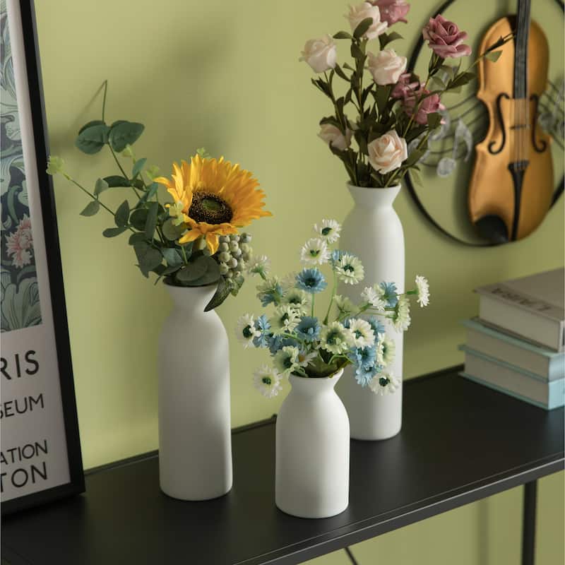 Uniquewise White Ceramic Table Flower Vase for Farmhouse and Home Decor for Bohemian Modern Minimalist and Rustic Room Styling