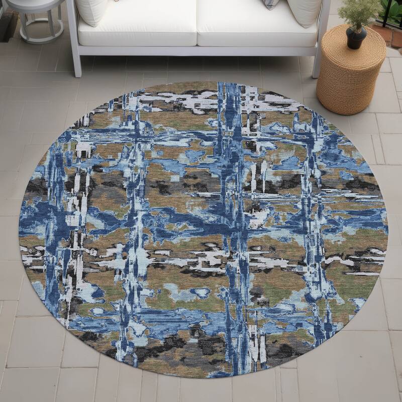 Machine Washable Indoor/ Outdoor Casual Fowler Chantille Rug - Navy - 8' x 8'