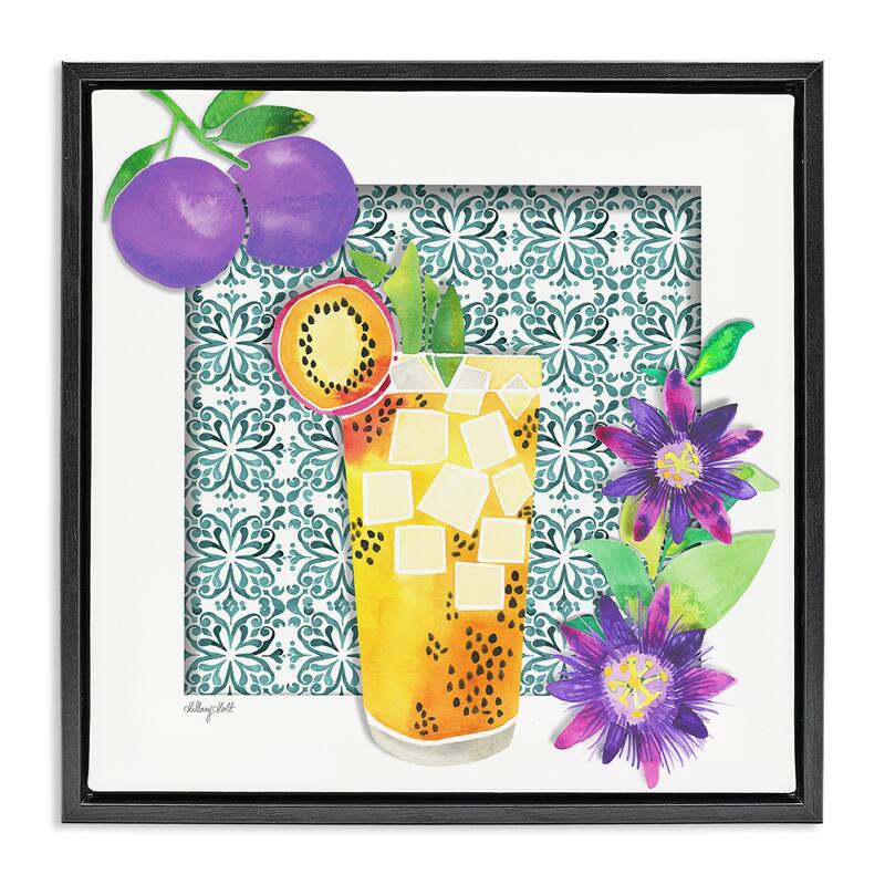 Stupell Passion Fruit Cocktail Framed Floater Canvas Wall Art Design By Hillary Holt - 18 x 18 - Black