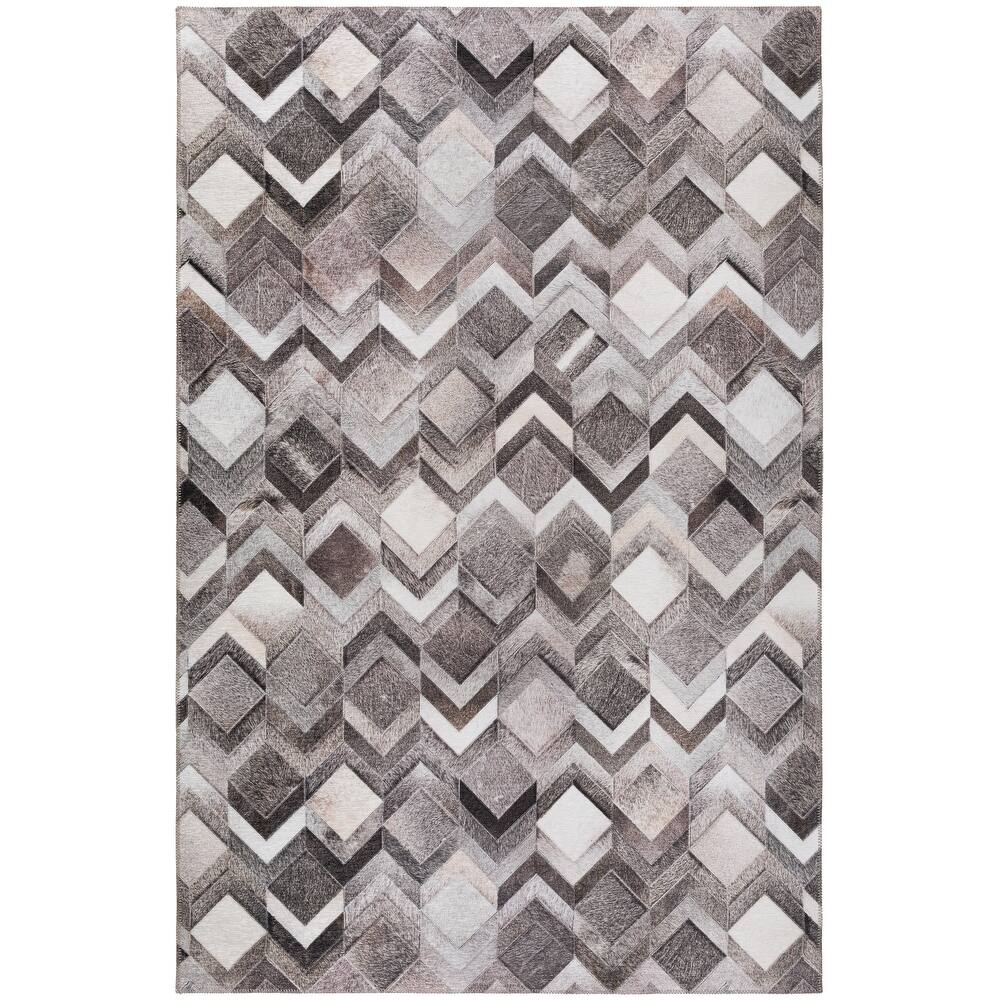 Laredo Chevron Diamond Faux Hide Patchwork Area Rug.