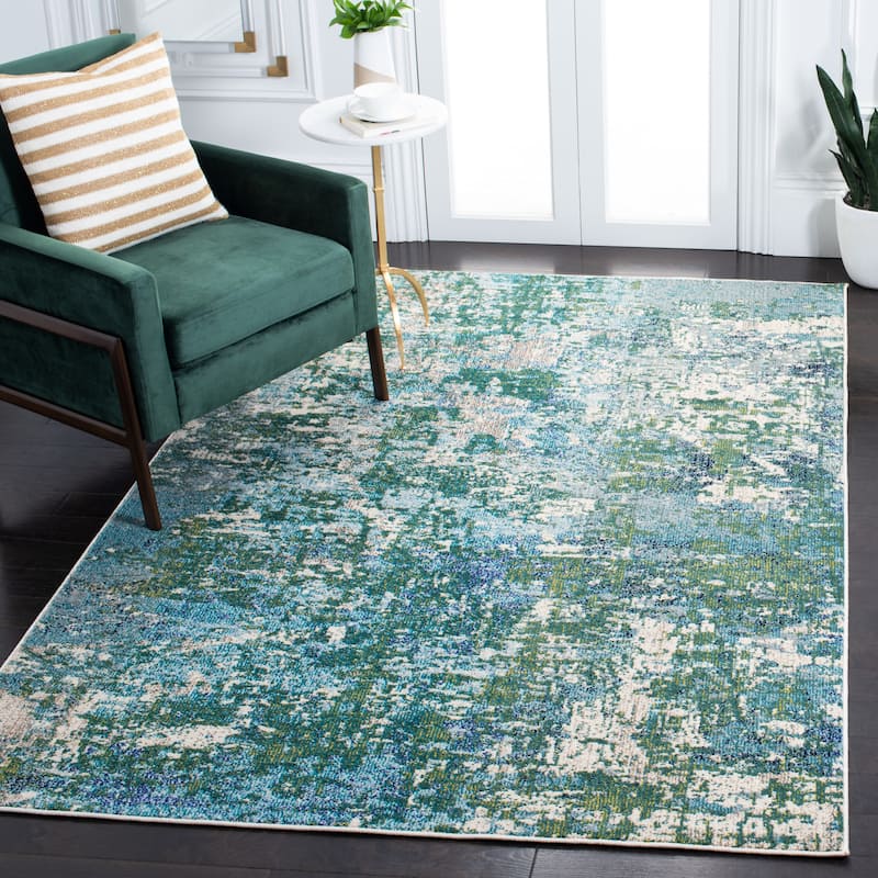 SAFAVIEH Madison Poranna Modern Abstract Rug - 6'7" Square - Green/Turquoise - Square