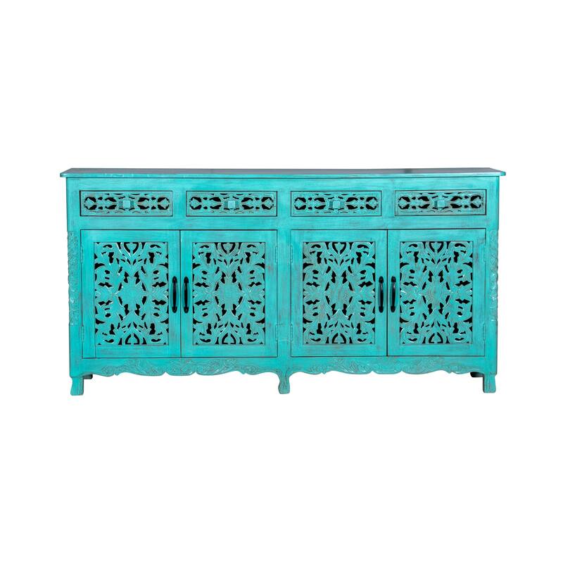 Maadze 71" Long Solid Wood 4 Door Carved Sideboard Buffet