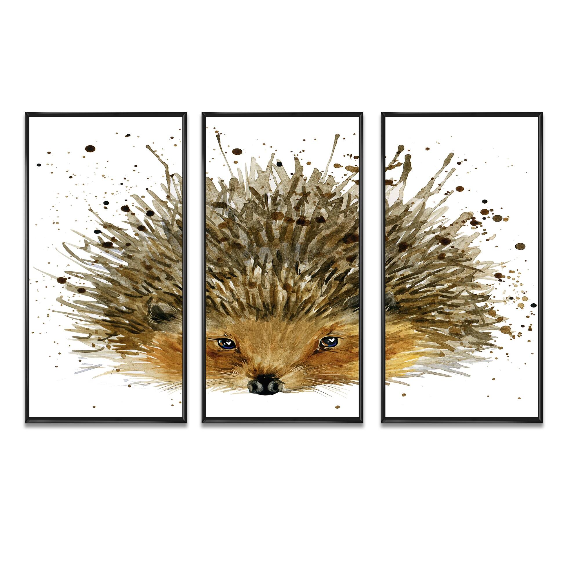 designart-hedgehog-watercolor-animal-framed-art-set-of-3-4-colors