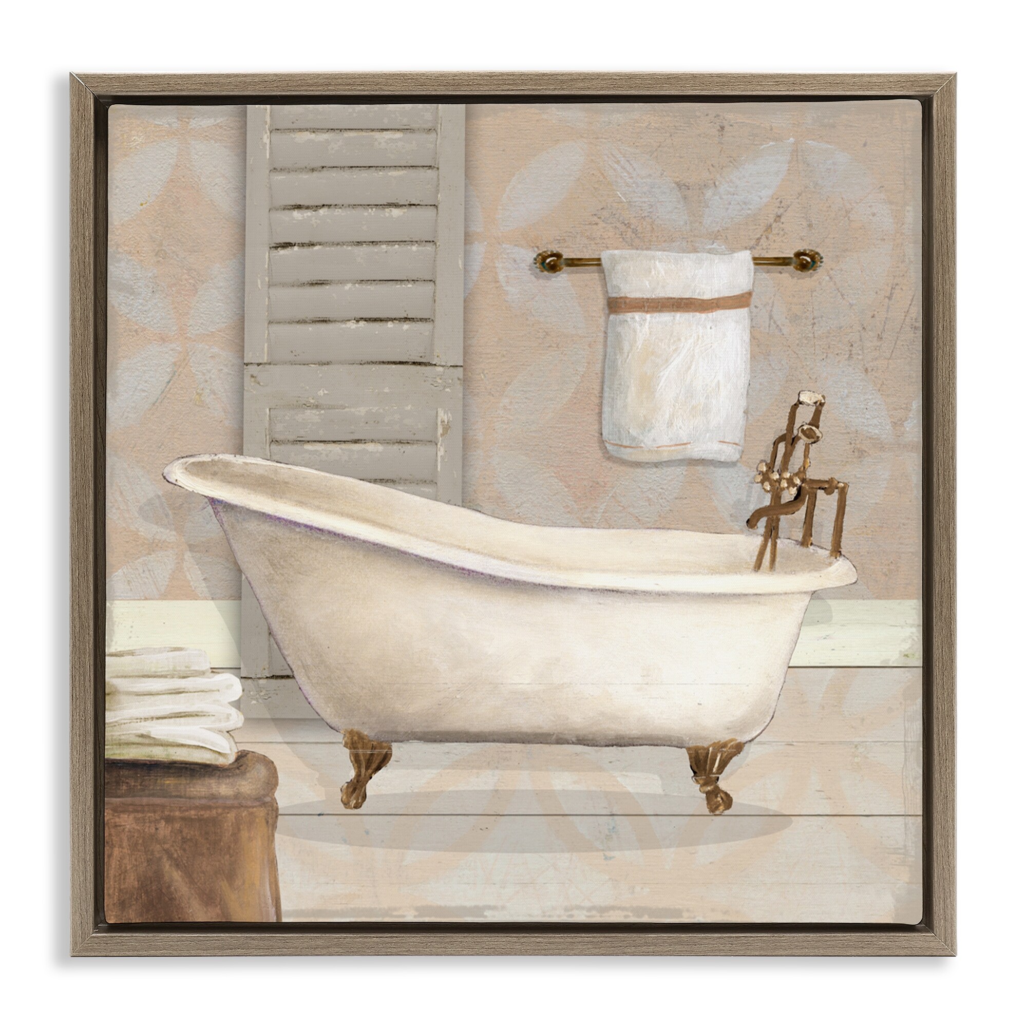 Stupell Neutral Clawfoot Bathtub Framed Floater Canvas Wall Art Design By Carol Robinson
