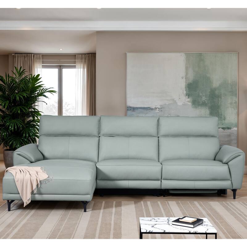 Furniture of America Fynae Modern Leather L-Shaped Sectional Recliner with Chaise and USB Ports - Pale Blue - Left Facing