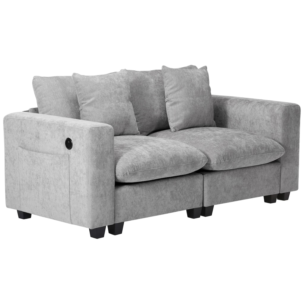 Lucca Chenille Upholstered Modular Loveseat with USB Port