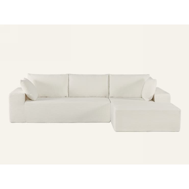 2 Piece Convertible Corduroy L Shaped Sectional Couches for Living Room or Home Office, No Assembly - Ivory - Right Facing