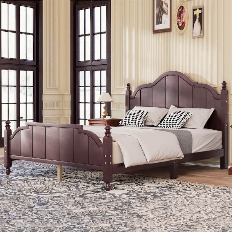 Bed Frame Queen Size with Headboard, Vintage Queen Bed Frame with Slats Support, Wooden Platform Queen Bed