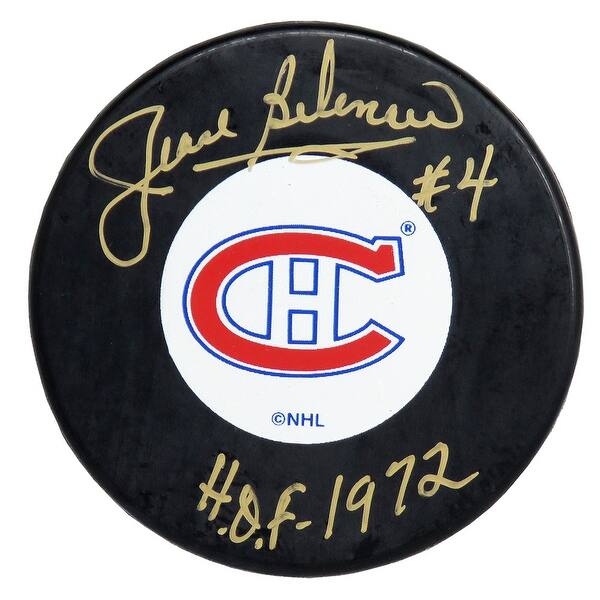 Jean Beliveau Montreal Canadiens Logo Hockey Puck Whof 1972 Black 5 X 8 Overstock 30897591