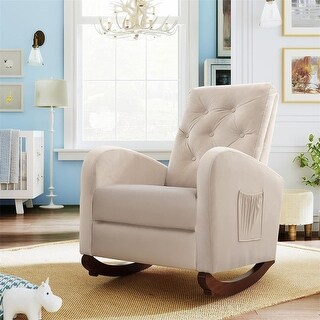 Velvet Rocking Chair with Side Pocket, Comfy Accent Chair with High Back, Upholstered Nursery Rocking Lounge Chair