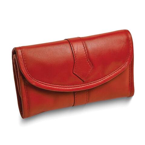 Curata Red Leather Snap Closure Trifold Jewelry Clutch