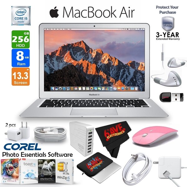 Apple 13.3" MacBook Air 256GB SSD + Pink 2.4 GHz Slim Optical Wireless Bluetooth Mouse + 3-Year Extended Warranty Bundle