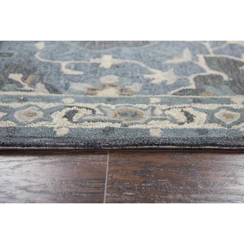 Alora Decor Cascade Blue, Grey, and Ivory Medallion Hand-tufted Wool Rug