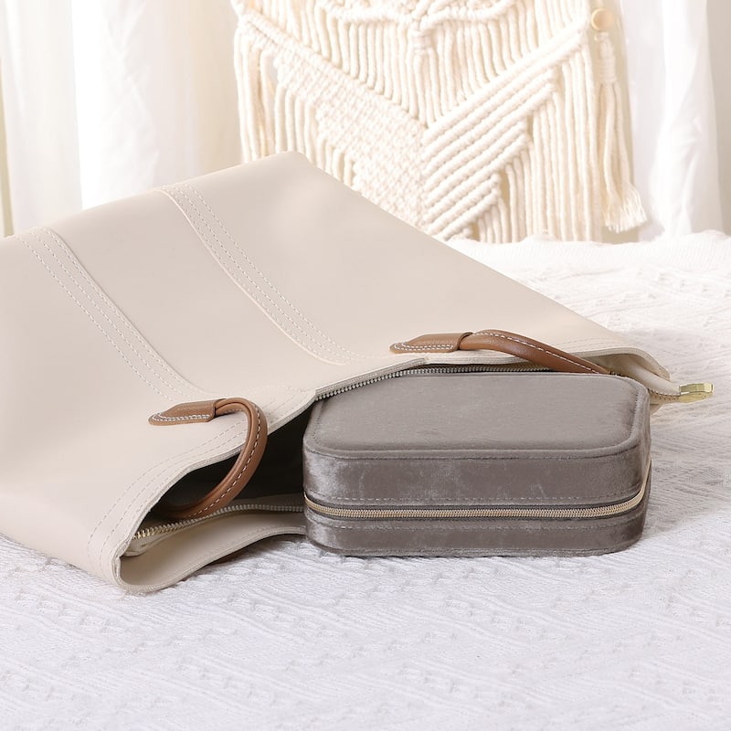 Travel Jewelry Box for Women's Birthday Gifts, Small Portable Plush Velvet Jewelry Organizer Case Storage Display Holder