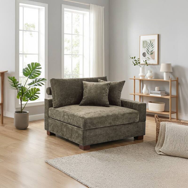 Chenille Upholstered Armless Accent Chair With Plush Cushion
