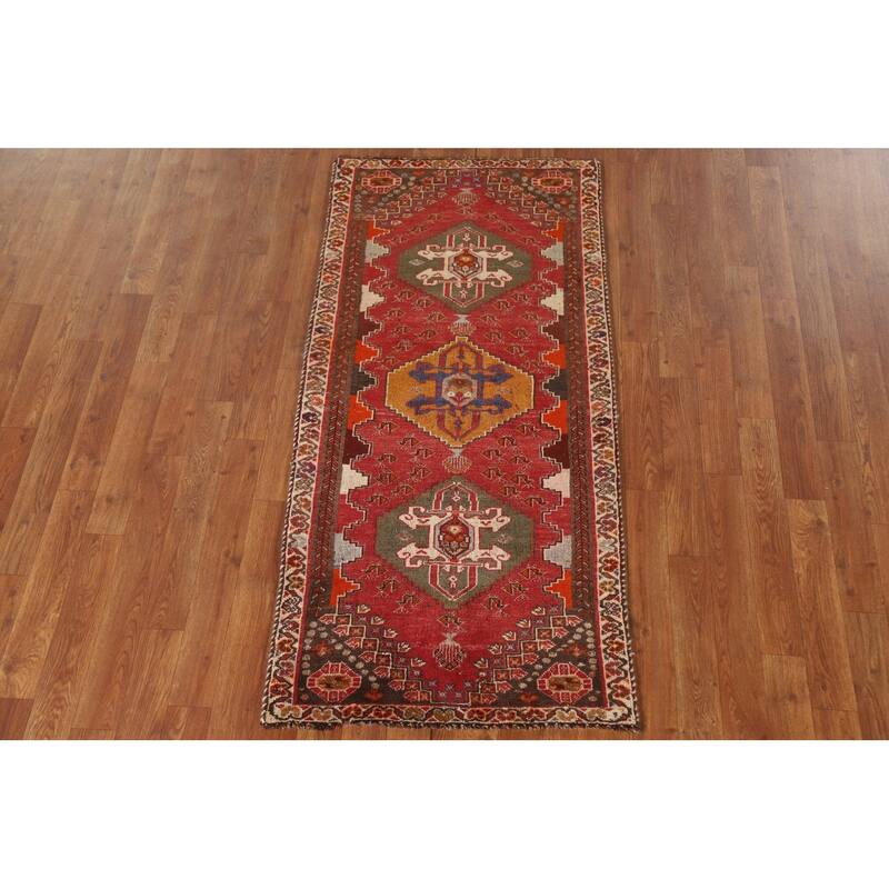 Geometric Shiraz Persian Vintage Runner Rug Handmade Wool Carpet - 2'4"x 5'0"