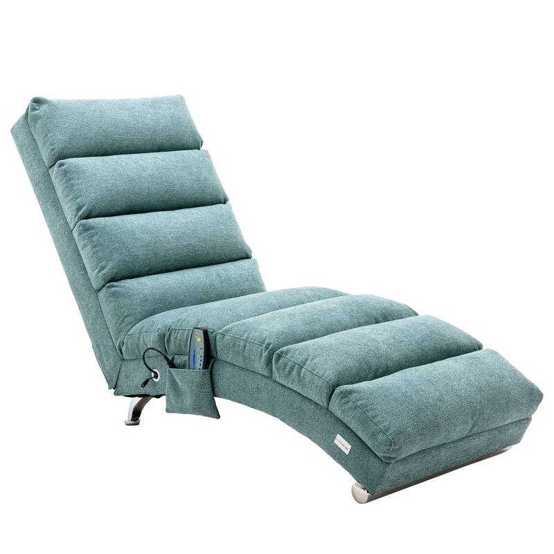 Teal Modern 21.65" High Back Upholstered Chaise Lounge Chair with Remote Control and Ergonomic Electric Massage