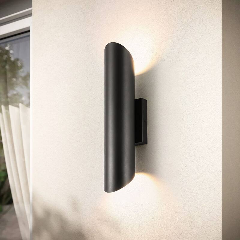 4.3" W 2-Light Modern Black Linear Cylinder Metal Integrated LED Outdoor Porch Lights - 4.33 in. W x 19.69 in. H x 5.12 in. D - Black - 4.33 in. W x 19.69 in. H x 5.12 in. D