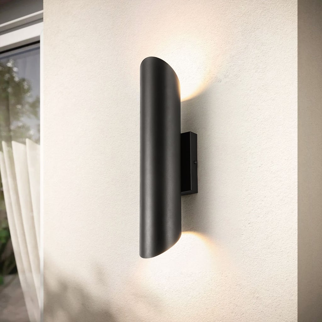 4.3" W 2-Light Modern Black Linear Cylinder Metal Integrated LED Outdoor Porch Lights - 4.33 in. W x 19.69 in. H x 5.12 in. D